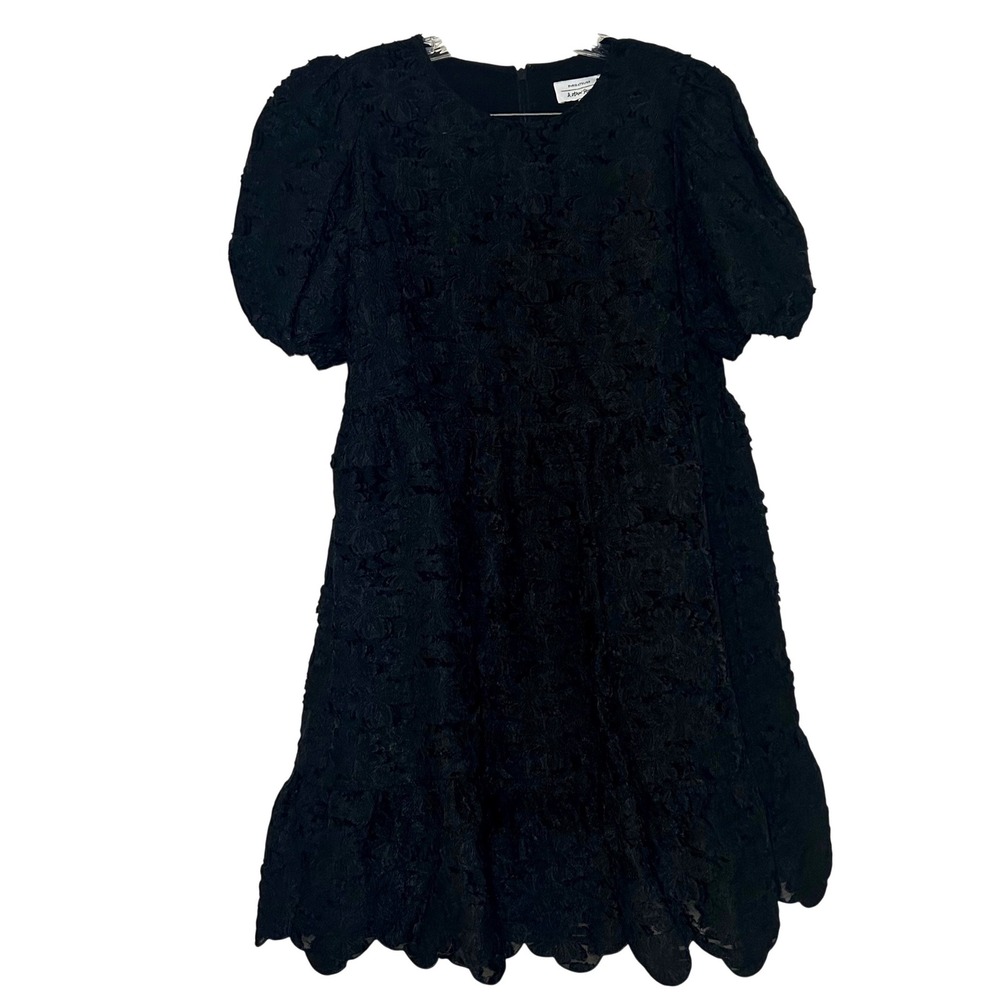 & Other Stories Paris Atelier Black Floral Jacquard Puff Sleeve Mini Dress 10